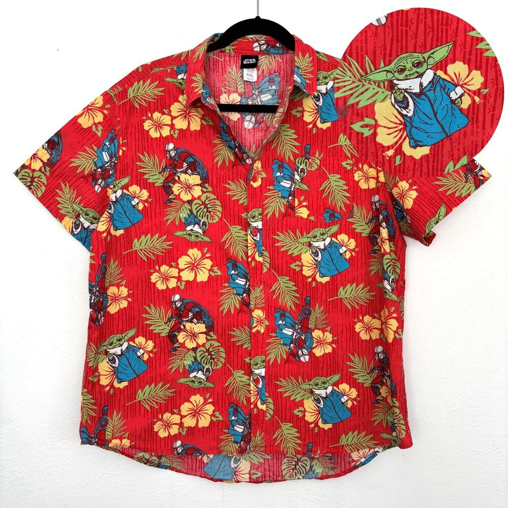 Mens Baby Yoda Hawaiian Button Up Shirt XXL Mandalorian Star Wars Novelty Summer